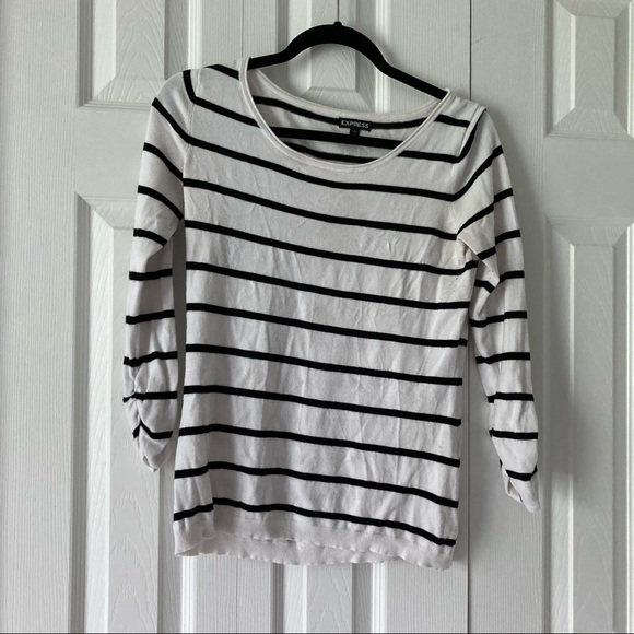 Express Sweaters - Black and White Striped Sweater